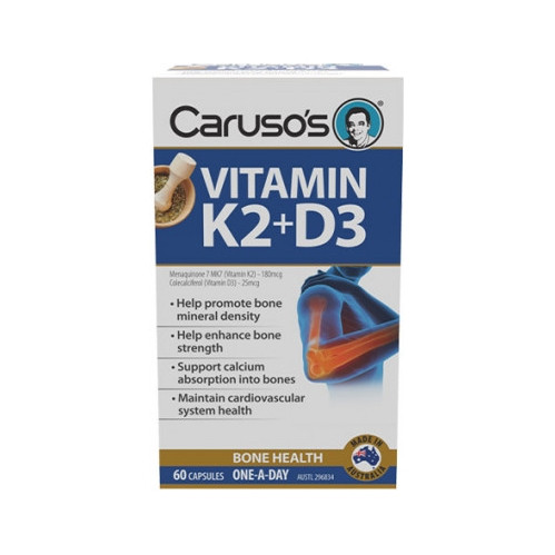 Carusos Health Vitamin K2 + D3 60 Capsules