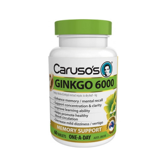 Carusos Health Ginkgo 6000mg 60 Tablets
