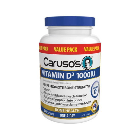 Carusos Health Vitamin D3 1000iu 500 Capsules