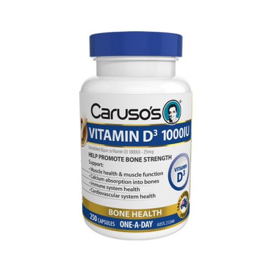 Carusos Health Vitamin D3 1000iu 250 Capsules